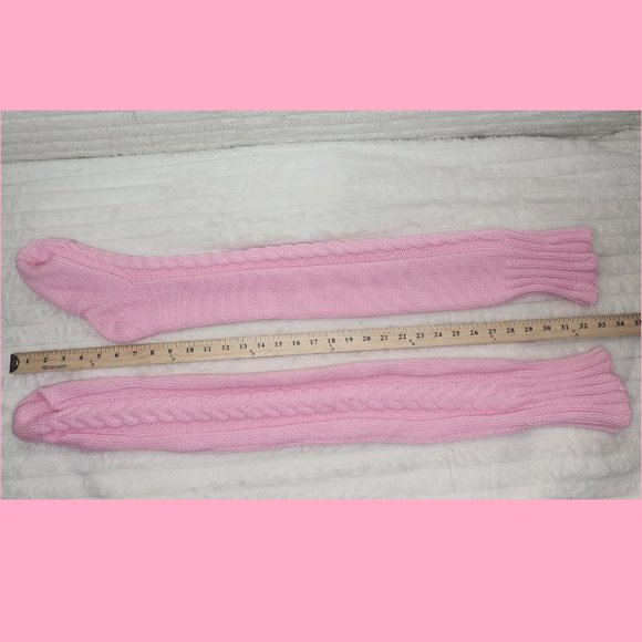 Cable Knit Thigh High Sweater Socks Pink Black Charcoal Gray Long Length NEW - Picture 3 of 7